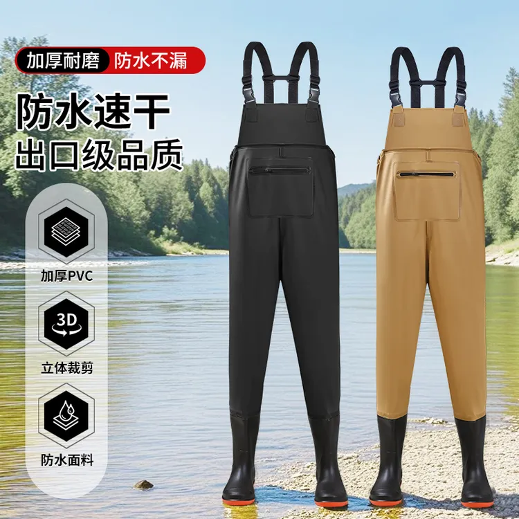 新款加厚耐磨防滑赶海钓鱼养殖挖藕牛筋轻便半身下水雨裤水鞋防水商品图