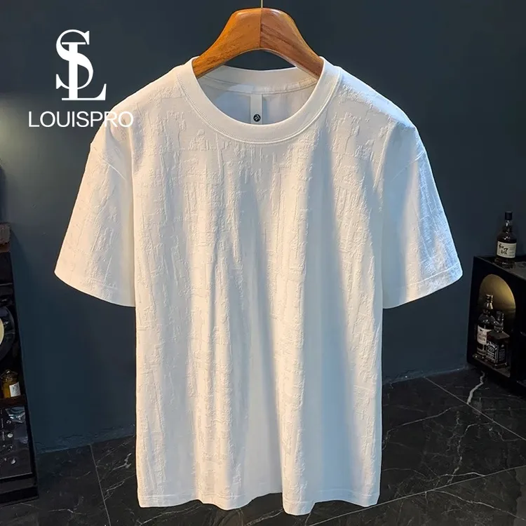 Louispro品质男装｜经典男士T恤短袖2025夏季新款全棉提花纯色短袖
