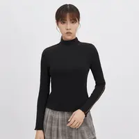 不支持退换/拼色烟管领修身显瘦弹力打底衫百搭长袖上衣1300626