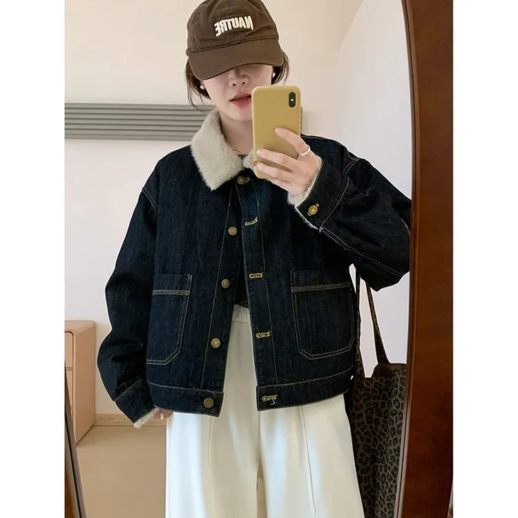 复古牛仔外套女【不掉色】2025秋冬季新款韩版加绒加厚保暖港风上衣