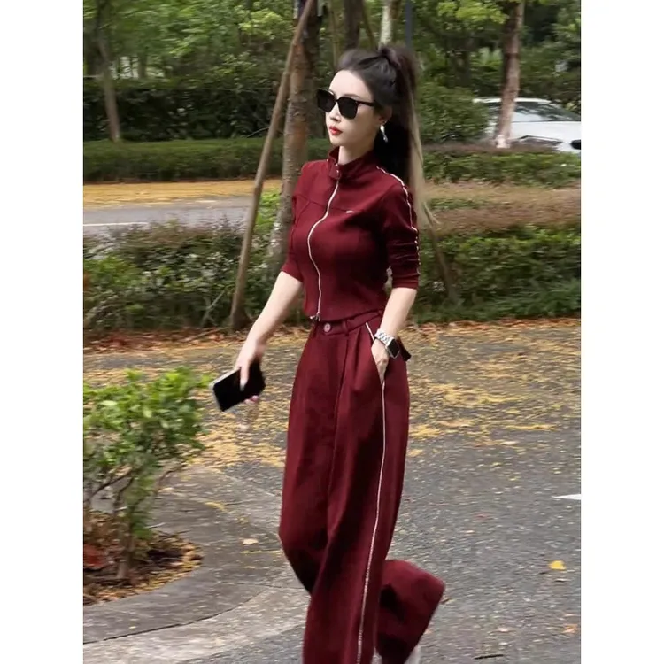 网红运动休闲套装女秋季显瘦减龄炸街高级感开衫卫衣阔腿裤两件套