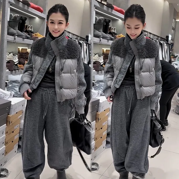 2025新款爆款时尚百搭设计感立领拼接外套女装冬季手塞保暖衣