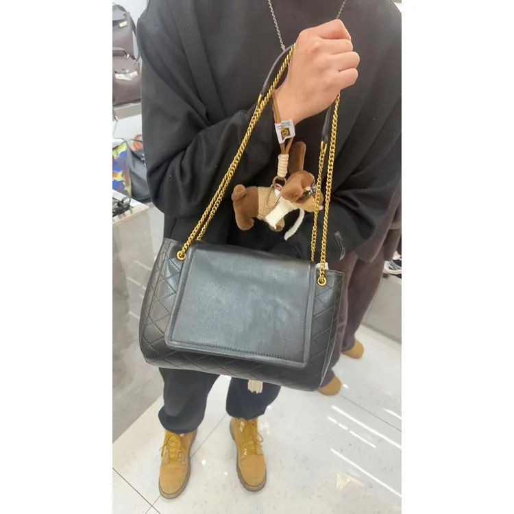 YUSHA/高档大号黑色羊皮洛丽塔链条包-0818