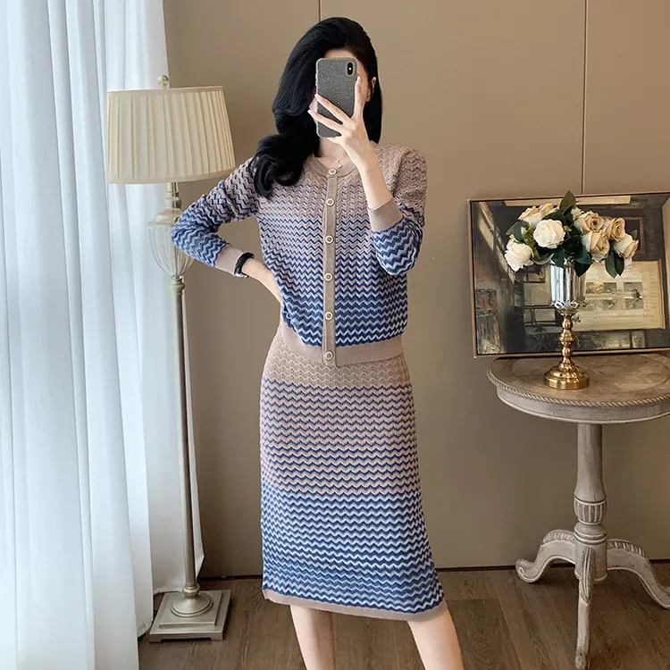 女士秋季小香风针织气质优雅高级感时尚休闲两件套装裙法式开衫毛