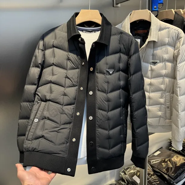 高端欧货358轻奢修身翻领夹克羽绒服