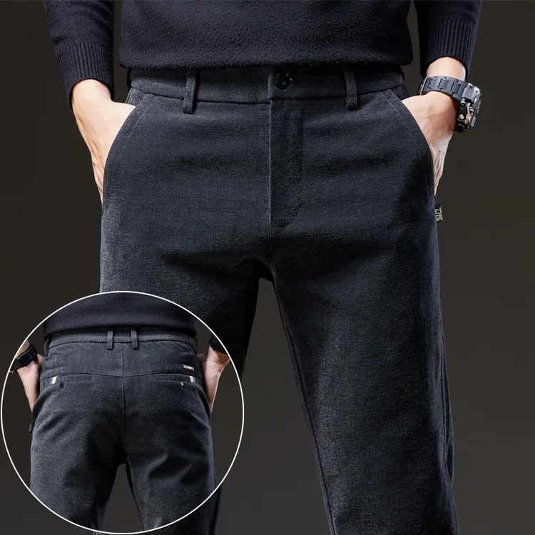 秋冬厚款加绒男士休闲裤宽松直筒商务休闲弹力男裤舒适保暖长裤男
