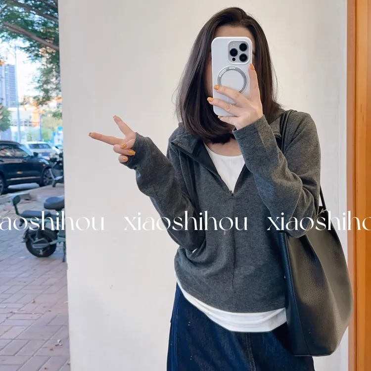 小时候女装店连帽假两件长袖上衣600