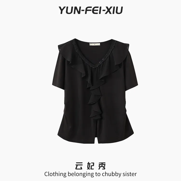 云妃秀大码女装T恤休闲时尚胖妹妹宽松显瘦韩版减龄上衣夏季6005