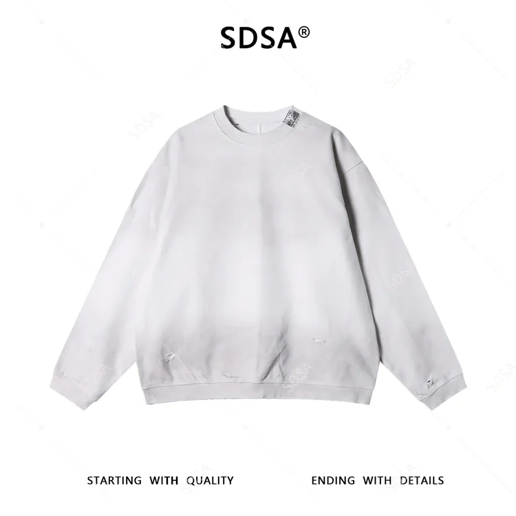 SDSA男士秋冬新款痞帅男装韩版潮牌磨破圆领卫衣百搭套头上衣宽松