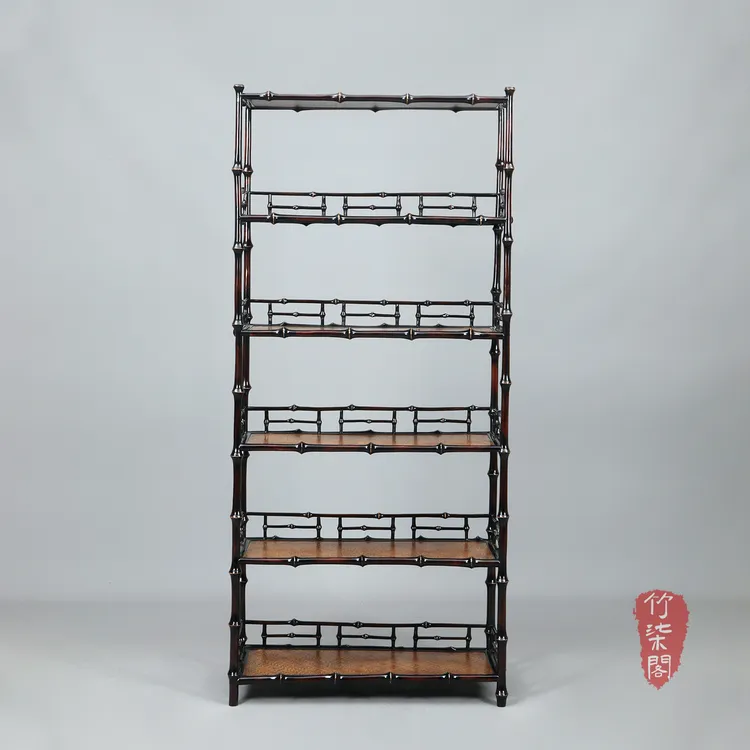 大漆筇竹书架竖条博古架茶具收纳展示架新中式书房客厅摆件多宝阁