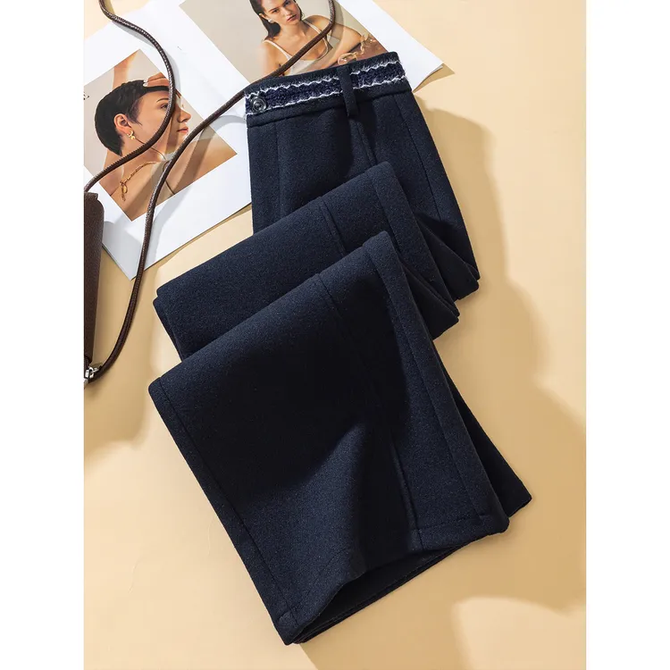 拉夏贝尔潮流时尚百搭休闲裤女2025秋冬新款垂感高腰保暖阔腿裤