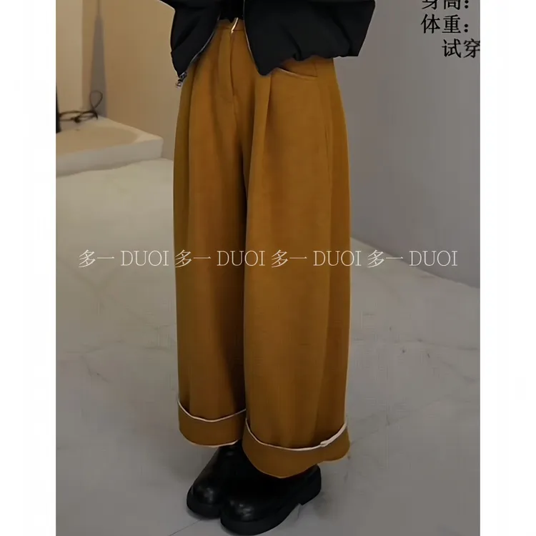 多一“糯米裤”2025秋冬一粒扣松紧腰百搭压褶{含羊毛]毛呢阔腿裤