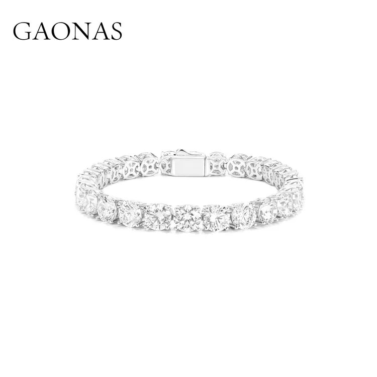 GAONAS 925银合成锆石手链 满镶奢华璀璨情侣求婚白色手链11383SW