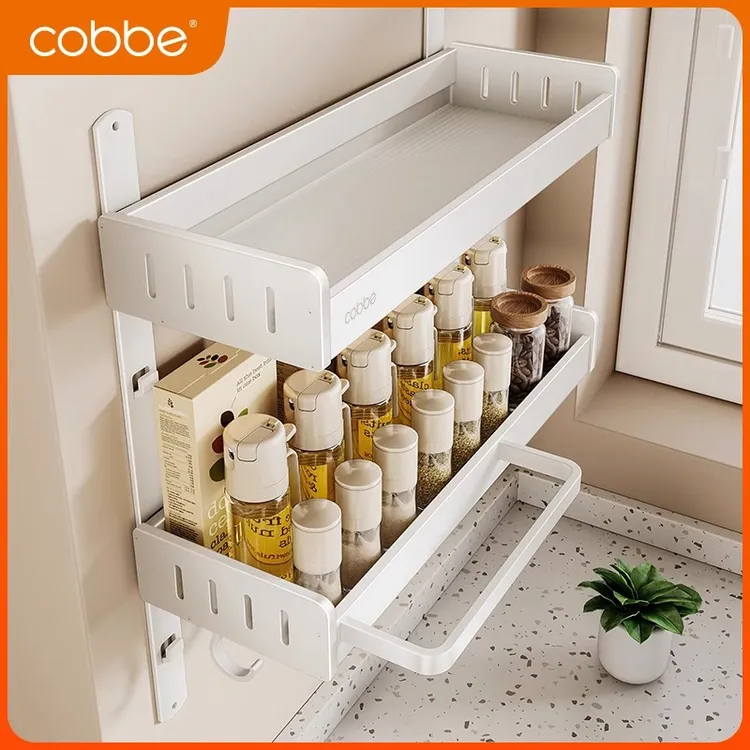 卡贝厨房置物架免打孔壁挂调料架调味料墙上多功能大全家用收纳架
