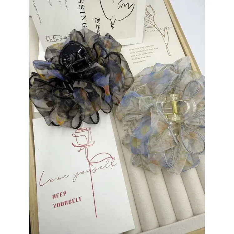 诗泊雅 高级云朵碎花新款泡泡后脑勺夹大号蝴蝶结抓夹