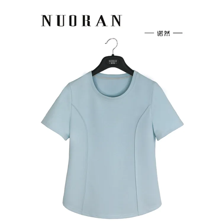 诺然[瘦瘦T圆领V领]气质上衣白色T恤夏季显瘦轻奢通勤短袖T恤
