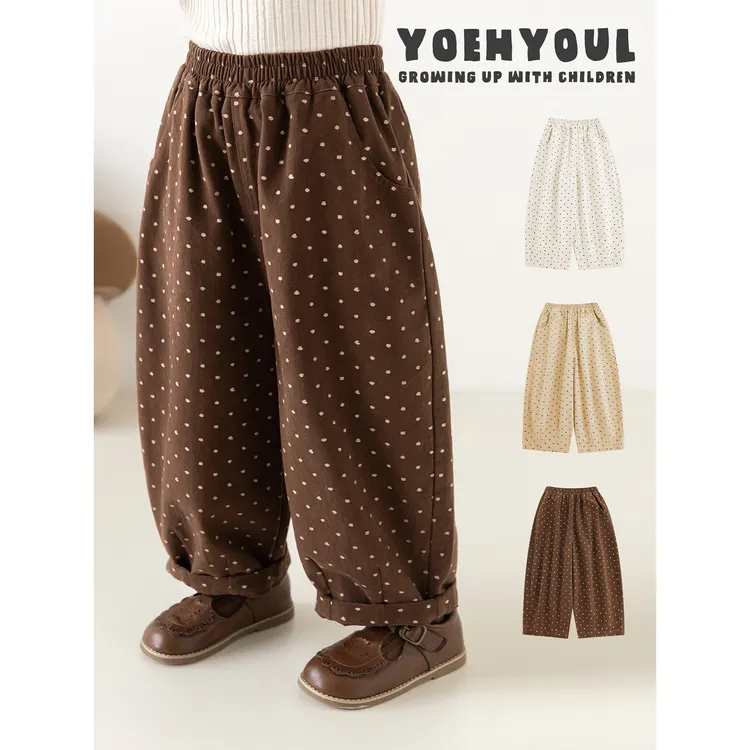 YOEHYAUL/幼悠【时尚波点】秋叁波暖磨毛100棉复古百搭萝卜裤 Q4361