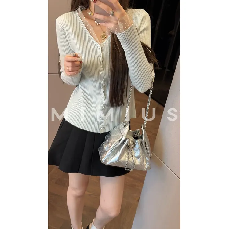 【mimius】P  竖条纹蕾丝边针织百搭开衫 汉服 WG12107