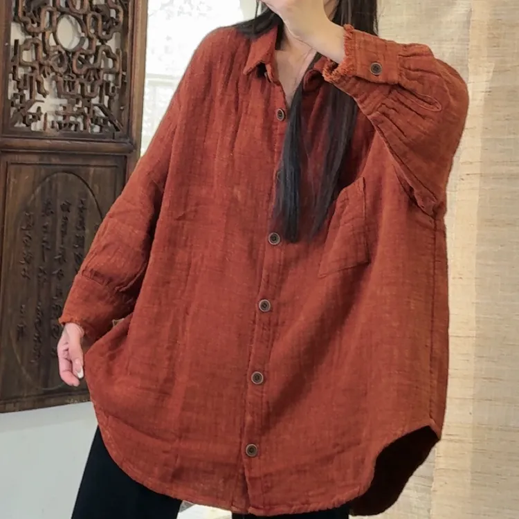秋季新品简约大牌亚麻长袖防晒时尚气质宽松显瘦休闲衬衫上衣