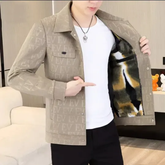 爆款高档新款男士外套翻领夹克衫商务休闲短款加绒入冬冬季穿搭