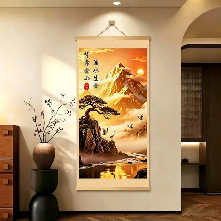 【加大款】新中式背靠金山挂画客厅玄关背景墙挂画办公室店铺挂画