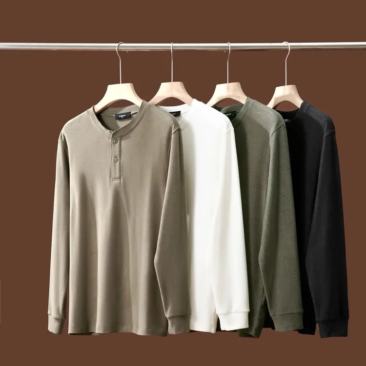 秋季经典百搭舒适柔软亲肤亨利领休闲简约宽松纯色长袖卫衣2866