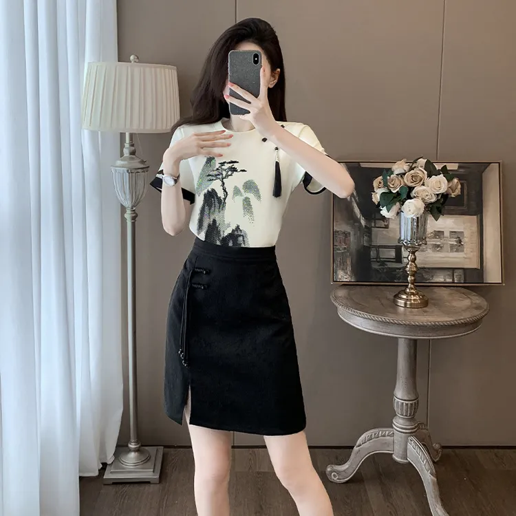 2025复古小众气质时尚夏季修身女新中式显瘦休闲印花中国风两件套