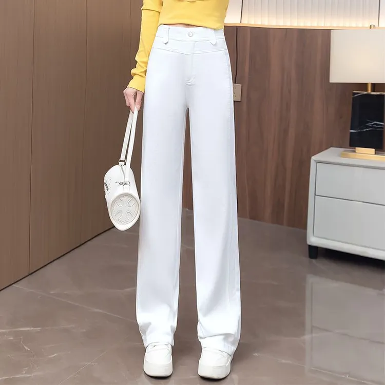 高腰休闲阔腿裤女2025春夏新款显瘦垂坠感显腿长小个子直筒裤子