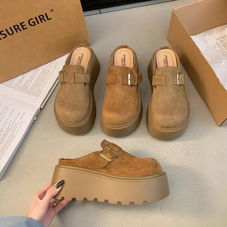 小个子松糕厚底7cm勃肯鞋女2025春季包头半拖鞋潮外穿无后跟单鞋