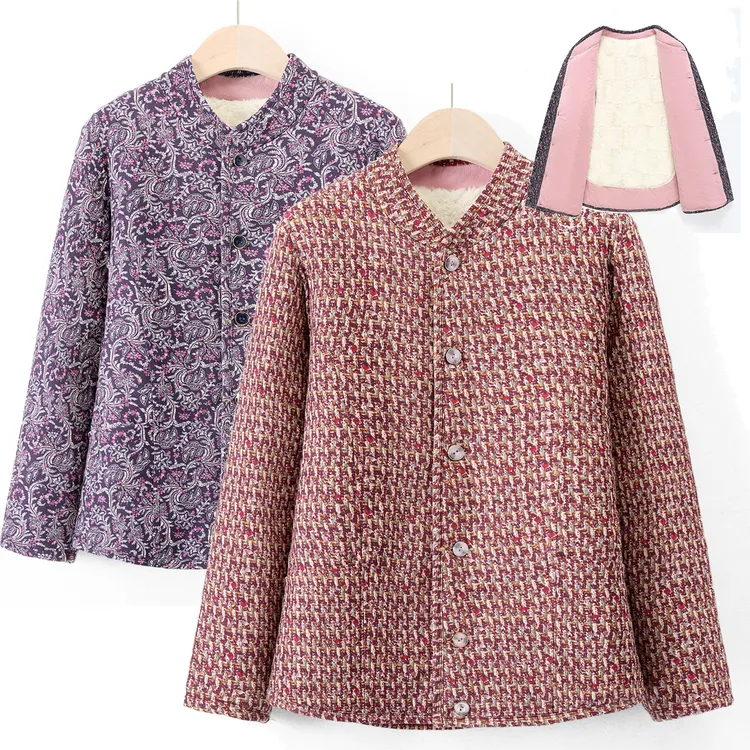 妈妈装秋冬保暖棉衣外套弹力舒适花袄中老年冬季加绒加厚棉服高档