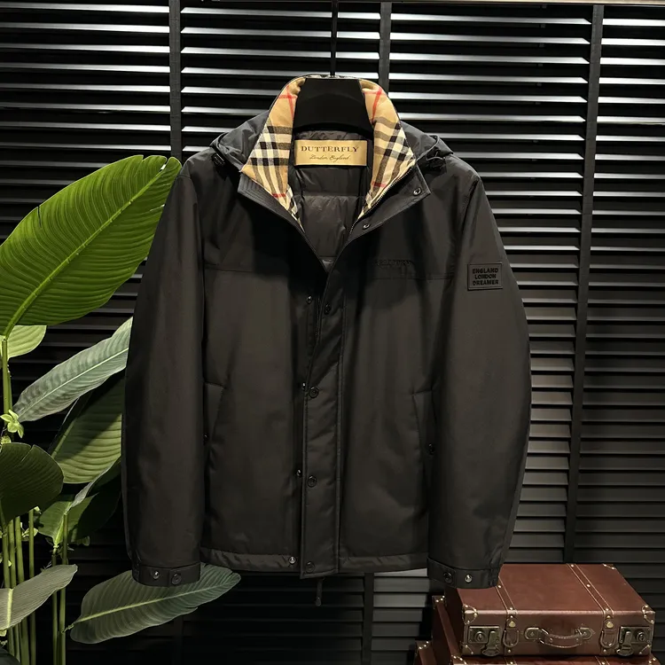 【鸭绒】25秋冬新款搭配百丽格男士连帽百搭纯色鸭绒服外套