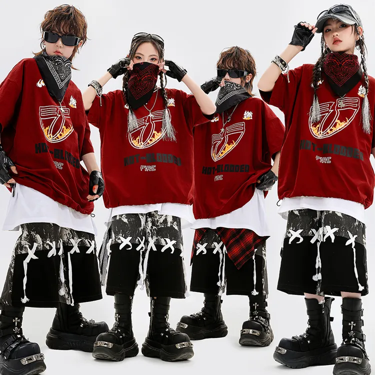 儿童嘻哈街舞服装男女孩子酷帅T恤hiphop舞蹈练功服架子鼓演出服