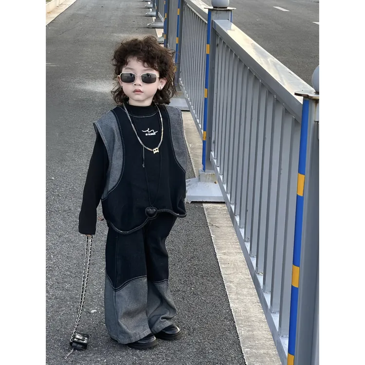 儿童春秋套装2025秋季新款韩版宝宝男女童牛仔时髦马甲三件套XT