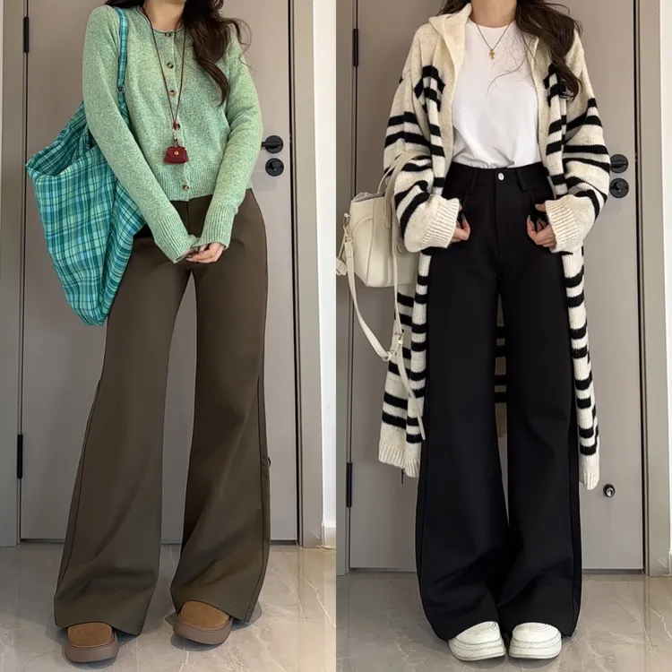 阔腿微喇休闲裤女2025秋冬新款高腰宽松显高显瘦遮肉垂感拖地喇叭