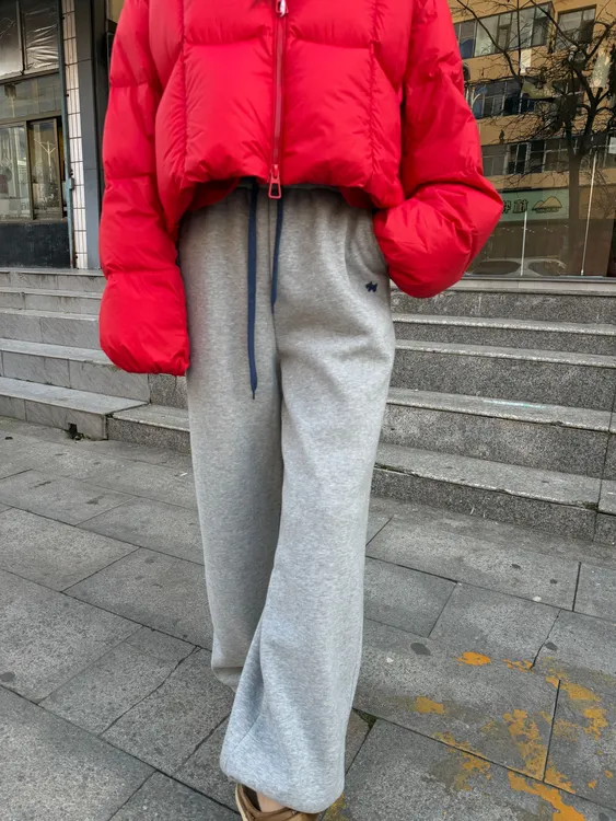 刺绣加绒运动裤免烫透气女士卫裤卡通动腰束口