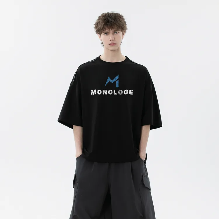MONOLOGE夏季凉感短袖T恤男美式潮牌宽松百搭足球格潮流圆领半袖