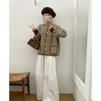 玲姐定制-条纹款撞色气质小香风口袋款上衣针织开衫374033