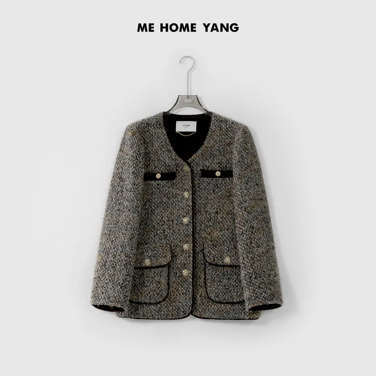 ME【中古山茶】轻奢极简新款时尚百搭通勤千鸟格宽松外套MEQA0579