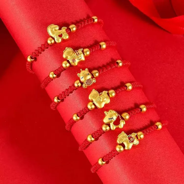 钛钢布艺手链 新款本命年福马红绳编织手链手串好寓意手编精美