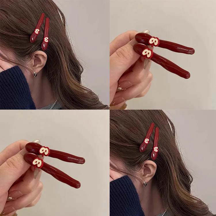 2025新款红色苹果发夹女小众设计侧边夹发卡百搭韩国可爱风刘海夹