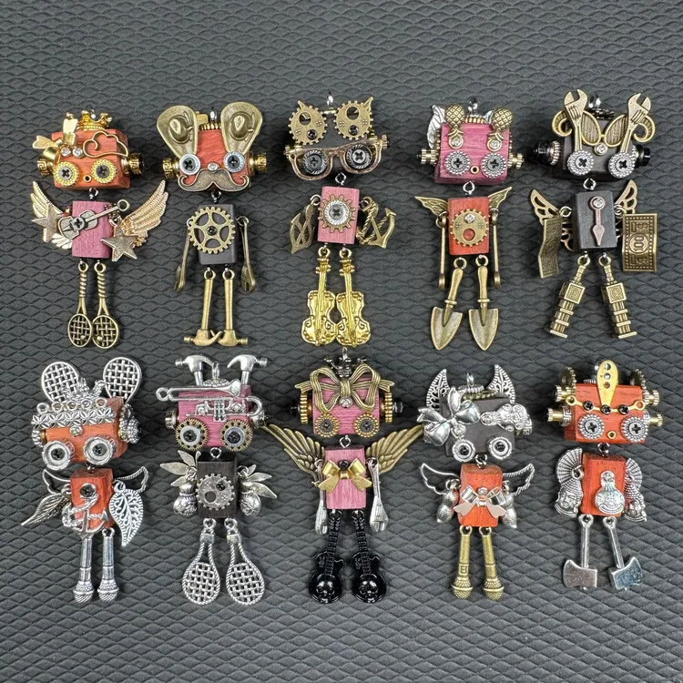 朋克机器人挂件木质小众项链钥匙扣男女生项链生日礼物