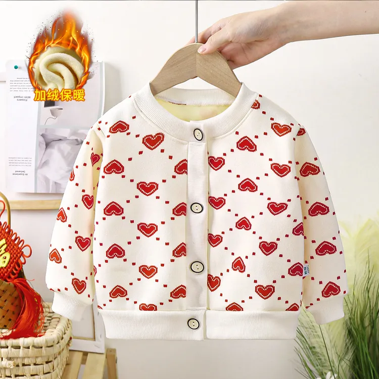 儿童针织衫秋冬新款宝宝开衫男童加绒加厚女童毛衣外套童装严选
