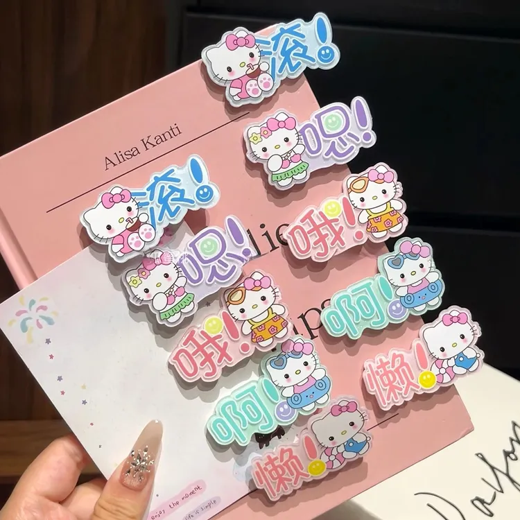 糖果色文字猫咪发夹日系甜美百搭少女风侧边鸭嘴夹发卡发饰H895
