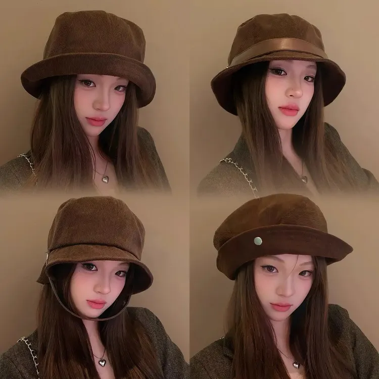 2025新款灯芯绒皮条渔夫帽气质一帽多戴女可做小礼帽高性价比骑车
