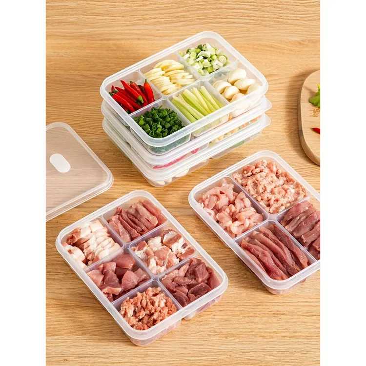 冰箱六格收纳盒家用分格冻肉蔬菜食物分装盒大容量备餐冷冻保鲜FF