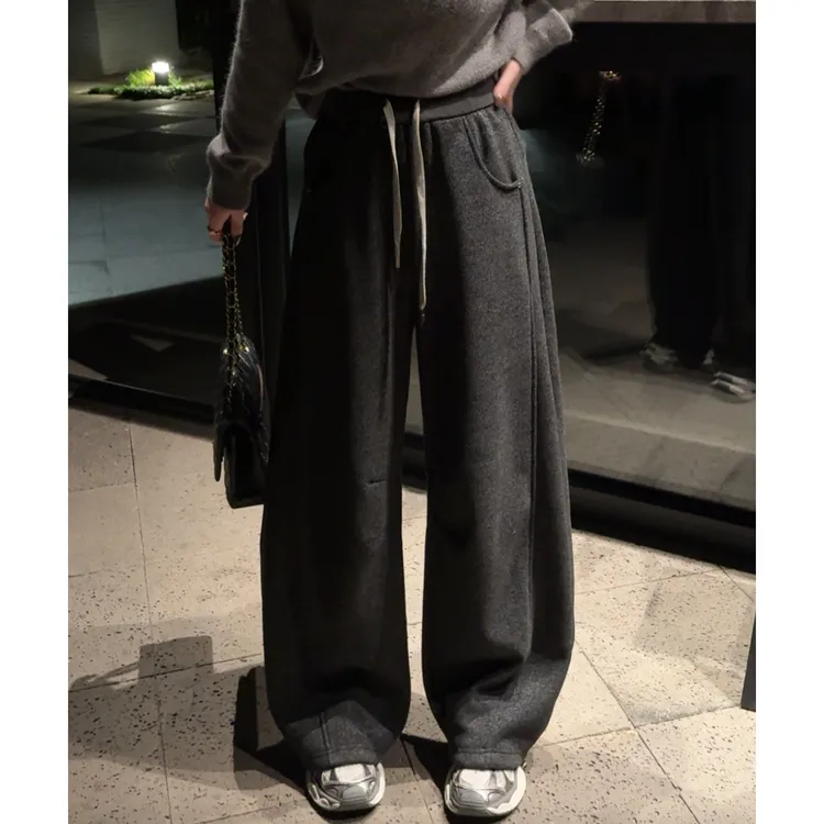 MY【两穿羊绒裤】冬季新款韩系抽绳束脚两穿加绒弯刀裤松弛感羊绒裤