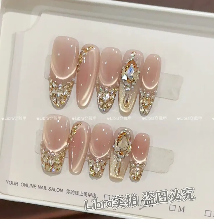 【金箔浮梦】手工穿戴美甲猫眼美甲新款穿戴甲中长款短款可爱指甲贴