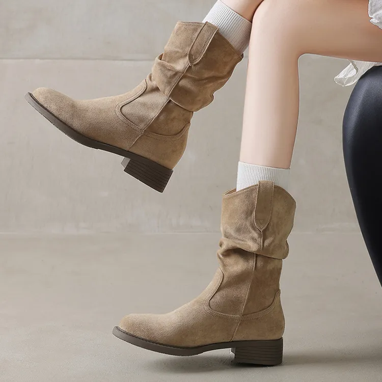 牛皮 马丁靴小个子内增高靴子女2025新款秋季高跟中筒短靴堆堆靴