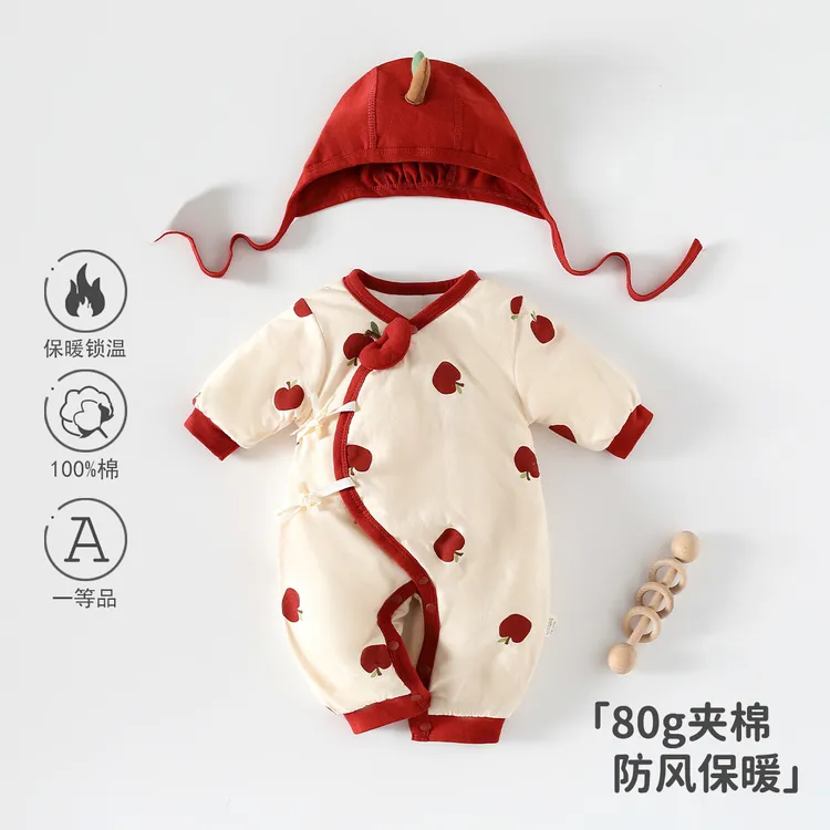 婴儿薄棉连体衣80g夹棉秋冬宝宝衣服保暖棉服新生儿爬爬服婴童装