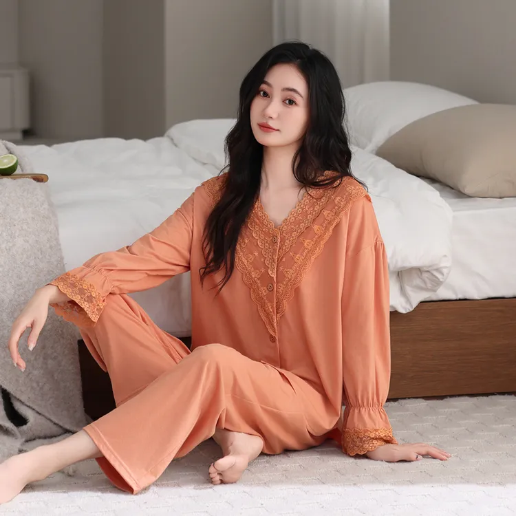 睡衣女款爆款2025新款长袖长裤套装纯棉春秋女士大码可外出家居服